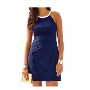 Lilly Pulitzer Pearl True Navy Jumbo Sunflower Eyelet Shift Dress